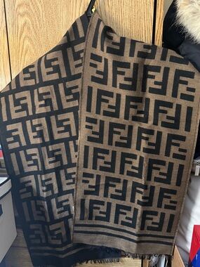 Fendi Black & Brown FF Logo Scarf - Designer Home Accent